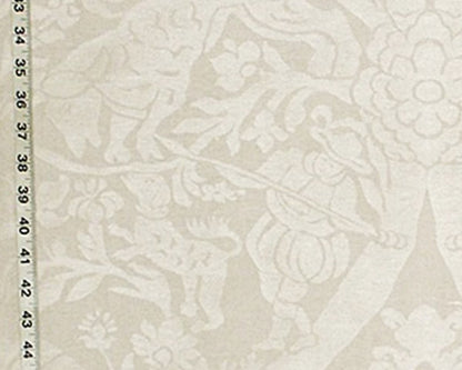 Medieval Bull Hunt Fabric Spanish Beige Damask Upholstery Silver