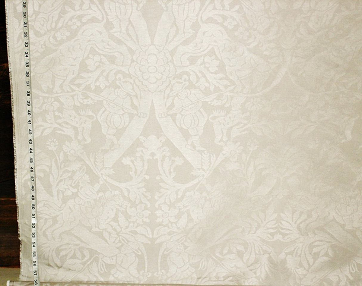 Medieval Bull Hunt Fabric Spanish Beige Damask Upholstery Silver