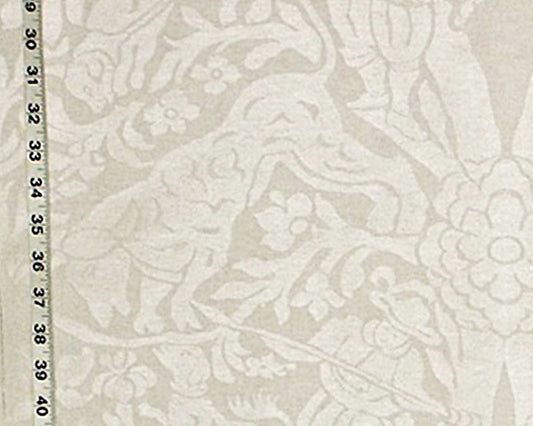 Medieval Bull Hunt Fabric Spanish Beige Damask Upholstery Silver