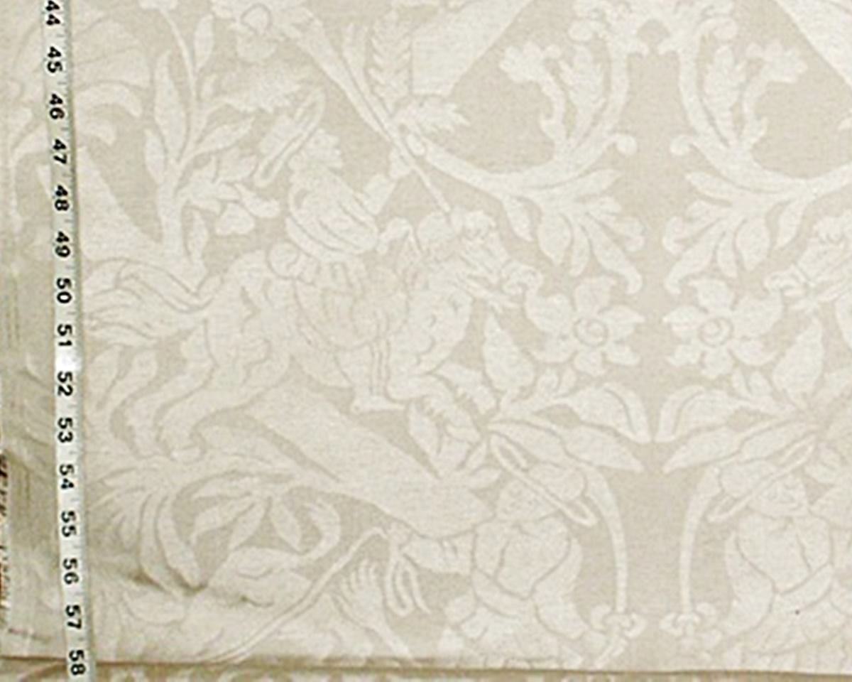 Medieval Bull Hunt Fabric Spanish Beige Damask Upholstery Silver