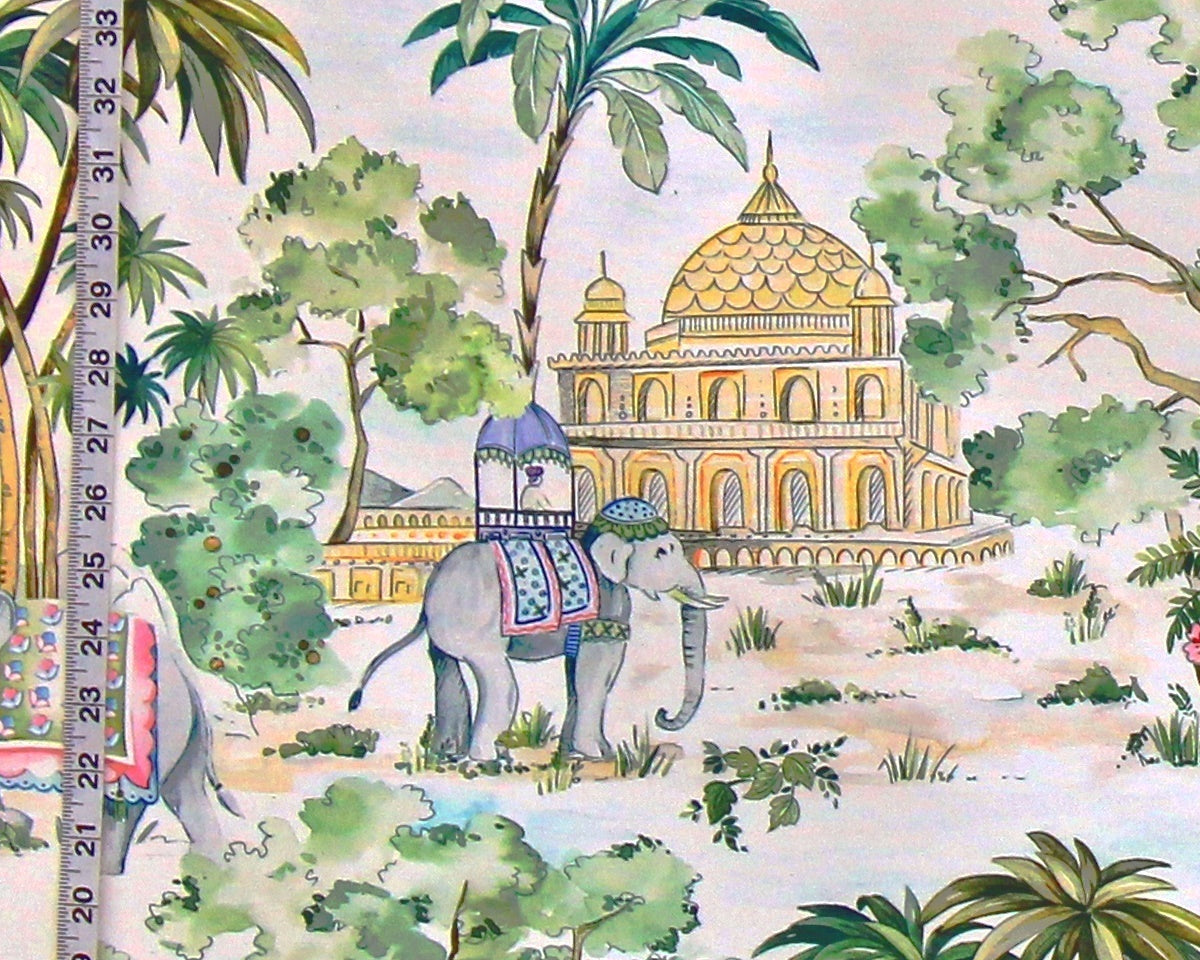 Indian elephant fabric tropical garden toile