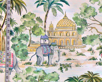 Indian elephant fabric tropical garden toile