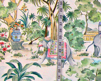 Indian elephant fabric tropical garden toile