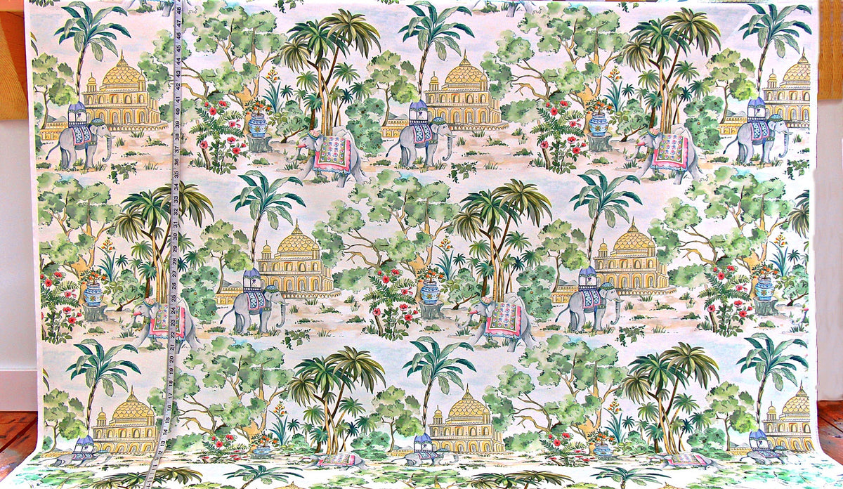 Indian elephant fabric tropical garden toile