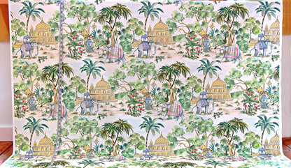 Indian elephant fabric tropical garden toile