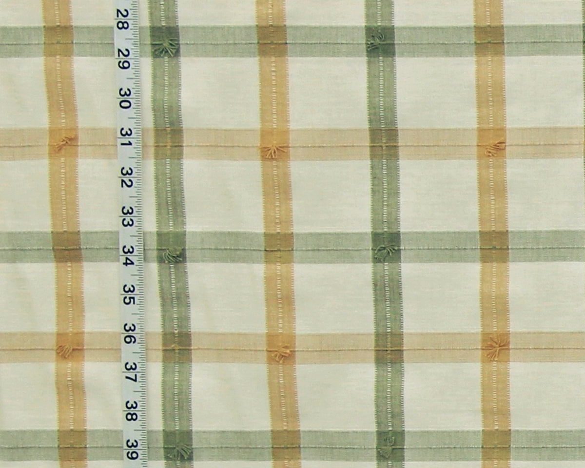 Sage green gold windowpane plaid fabric Wheat