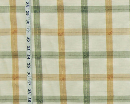 Sage green gold windowpane plaid fabric Wheat