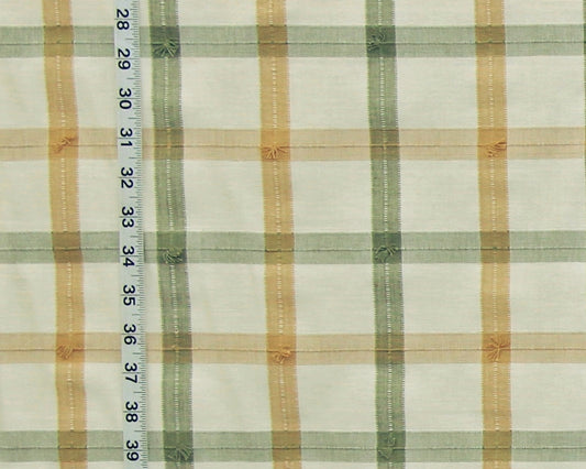 Sage green gold windowpane plaid fabric Wheat