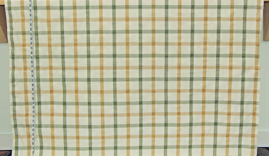 Sage green gold windowpane plaid fabric Wheat