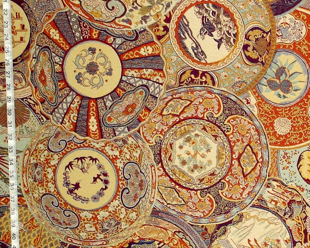 Oriental fabric vintage Imari china porcelain upholstery