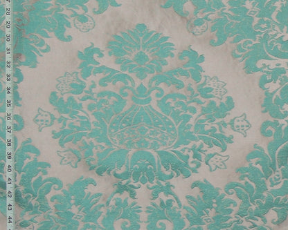 Clarence House Kumar Aqua, Violet Damask Fabric Silk