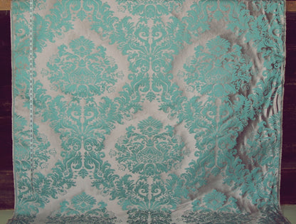 Clarence House Kumar Aqua, Violet Damask Fabric Silk