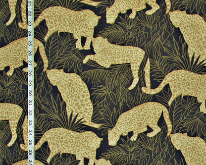 Jaguar jungle toile fabric gold metallic