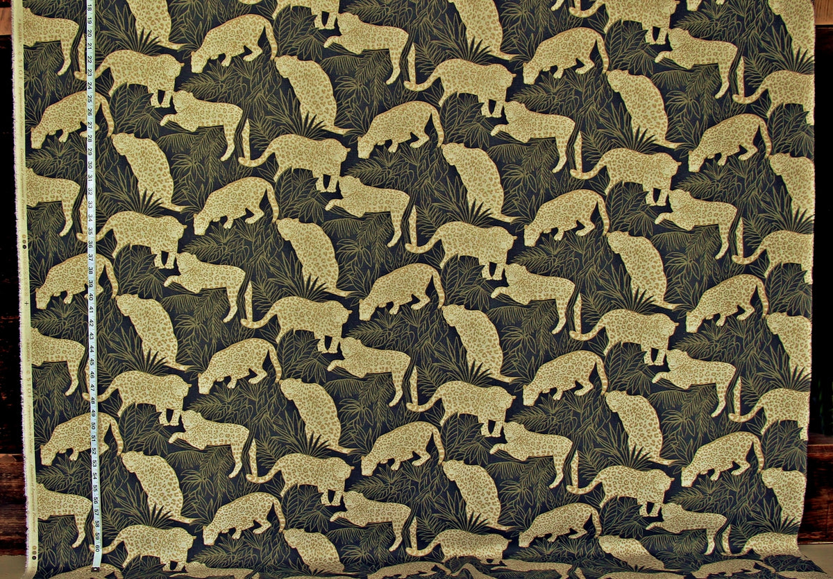 Jaguar jungle toile fabric gold metallic