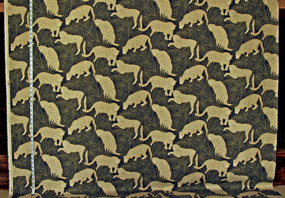 Jaguar jungle toile fabric gold metallic