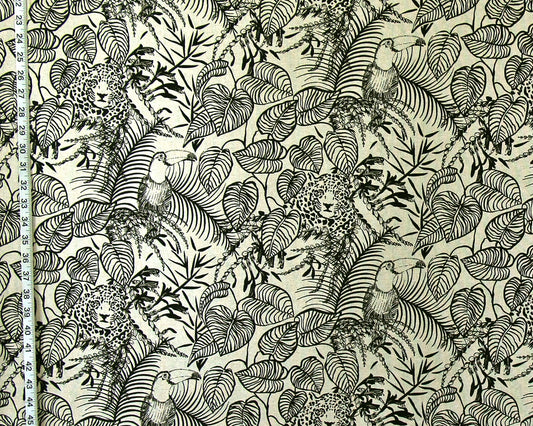 Toucan leopard jungle toile fabric
