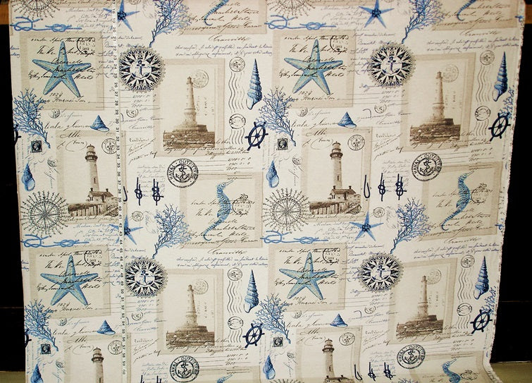 Nautical lighthouse fabric vintage postcard