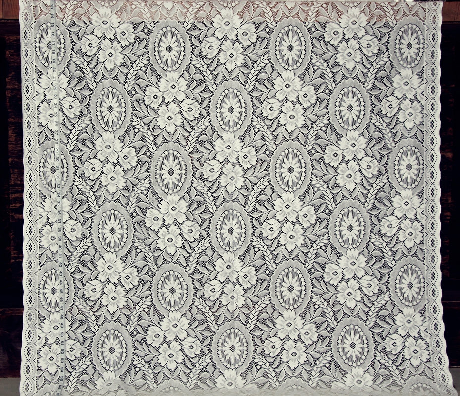 ivory colored lace fabric with flowers