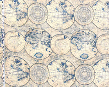 World map fabric blue charts