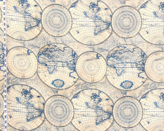 World map fabric blue charts