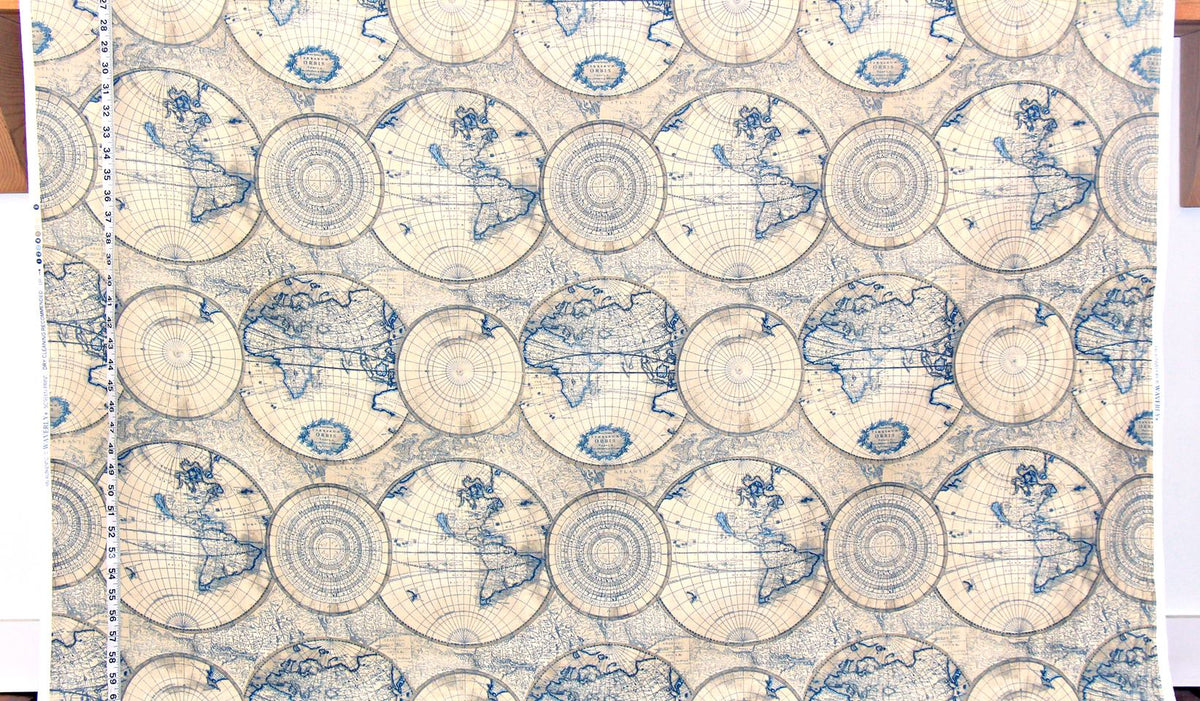 World map fabric blue charts