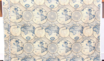 World map fabric blue charts