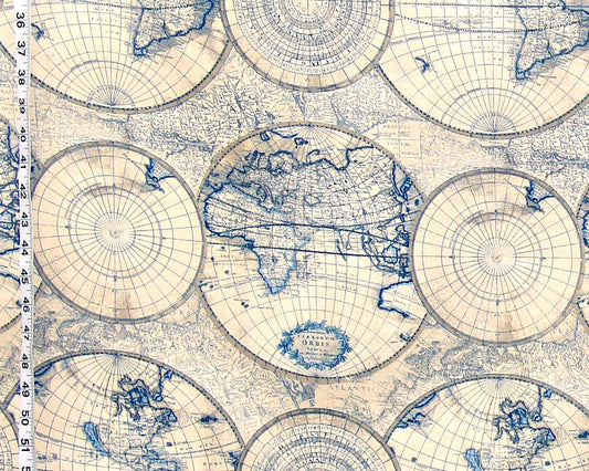 World map fabric blue charts