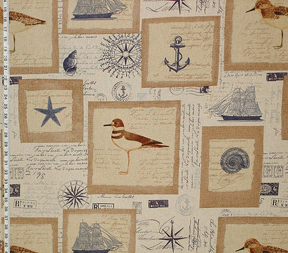 Nautical Beach Fabric Seashells Vintage French Letters