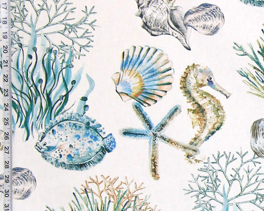 Ocean fabric fish seashell seahorse