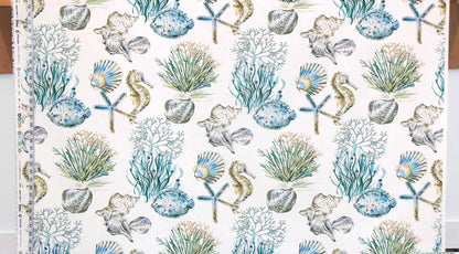 Ocean fabric fish seashell seahorse