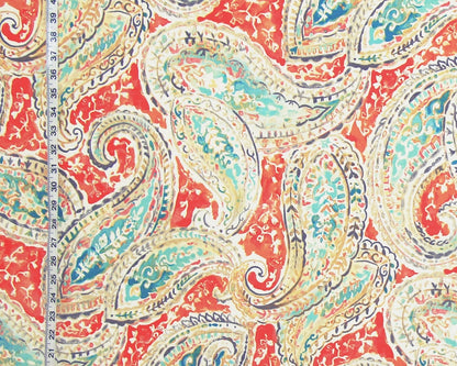 Orange teal aqua watercolor paisley fabric