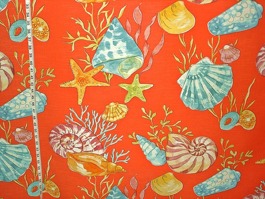 Orange seashell fabric funky sea shell beach coral