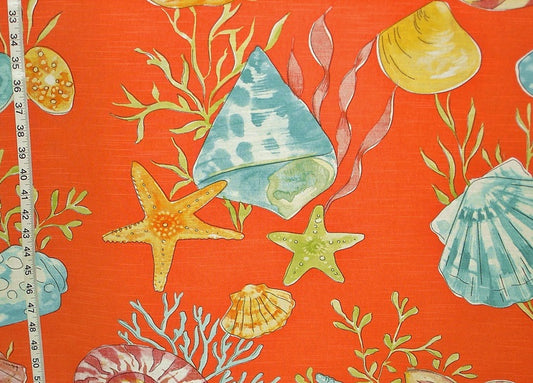 Orange seashell fabric funky sea shell beach coral