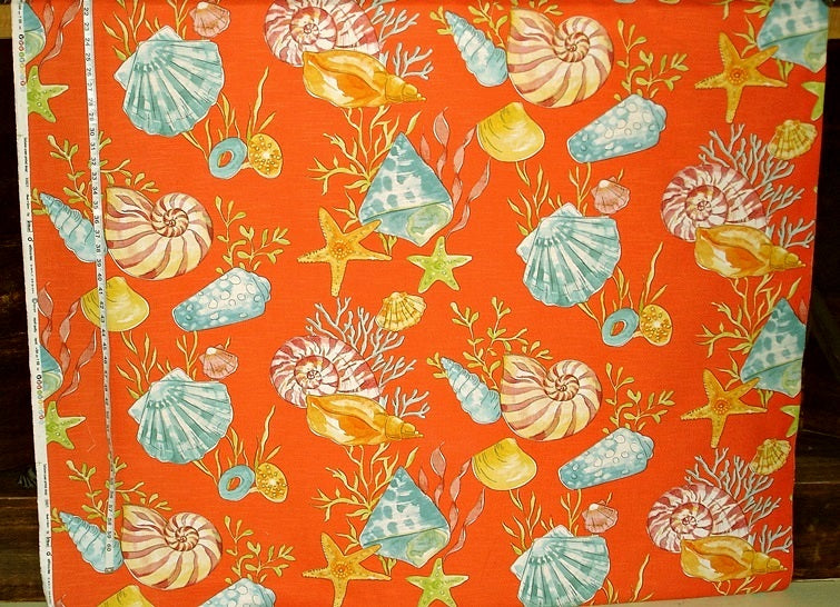 Orange seashell fabric funky sea shell beach coral
