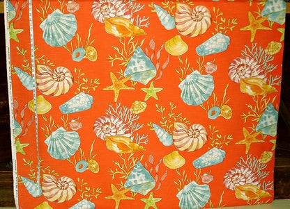 Orange seashell fabric funky sea shell beach coral