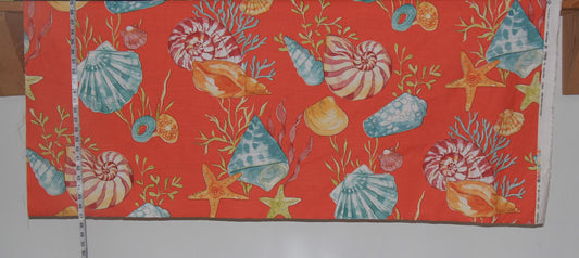 Orange seashell fabric nautilus coral starfish Remanant- 24"