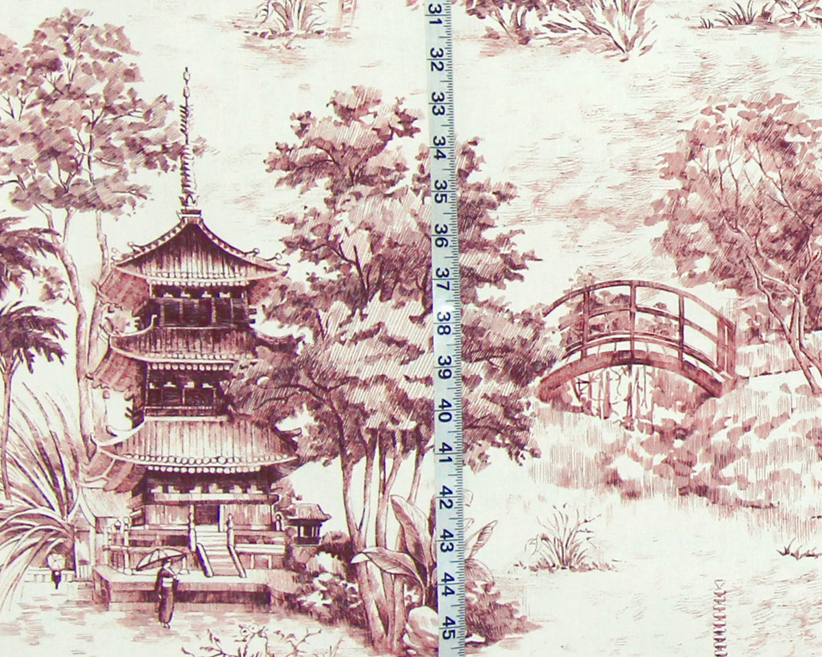 Pink pagoda toile fabric tropical Asian chinoiserie