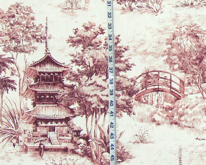 Pink pagoda toile fabric tropical Asian chinoiserie