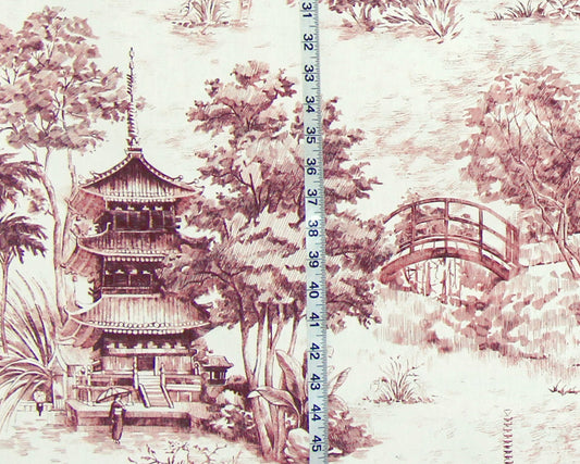 Pink pagoda toile fabric tropical Asian chinoiserie