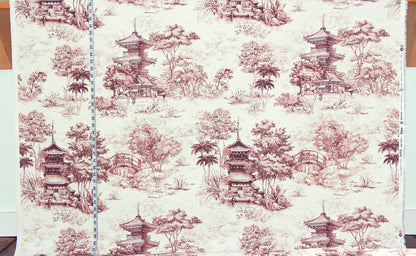 Pink pagoda toile fabric tropical Asian chinoiserie