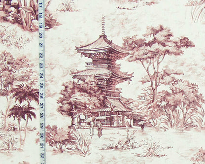 Pink pagoda toile fabric tropical Asian chinoiserie