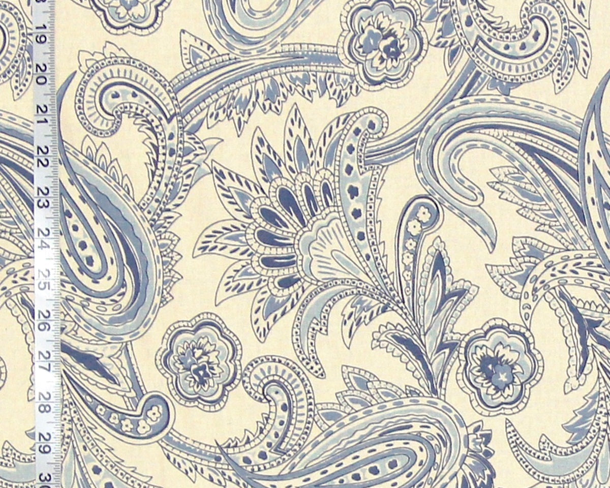 Blue Paisley Fabric Retro Indienne Handprint