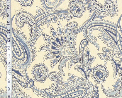 Blue Paisley Fabric Retro Indienne Handprint