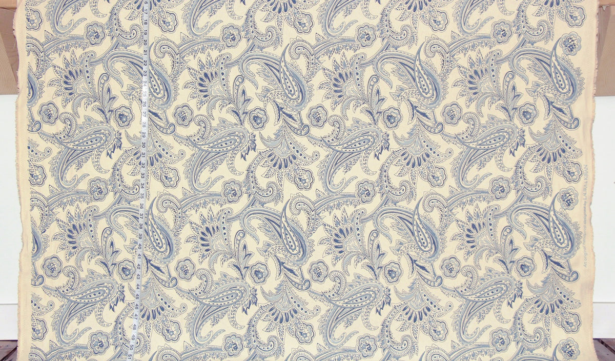 Blue Paisley Fabric Retro Indienne Handprint