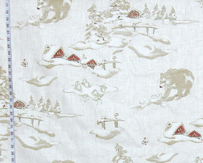Winter fabric bear snow alpine cabin lodge decor linen white Remnant-34"