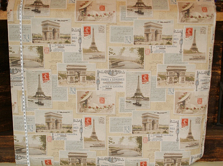 Vintage Paris France postcard fabric French Eiffel Tower