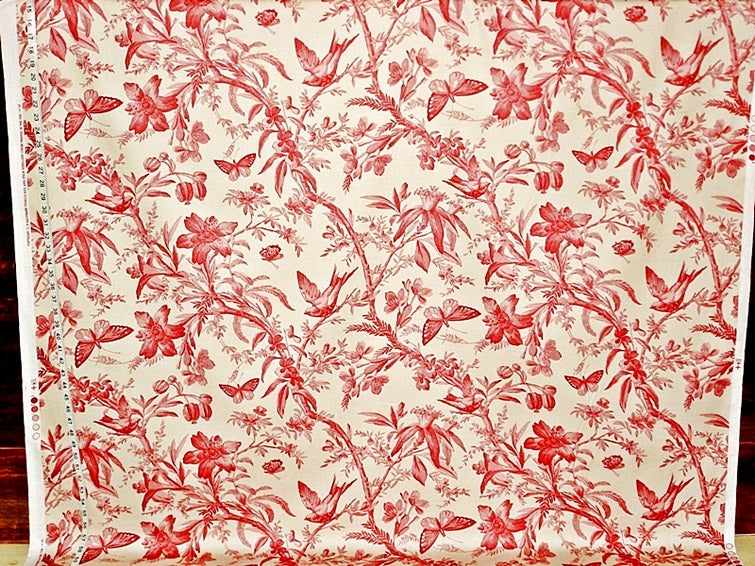 Red Bird Fabric P.Kaufmann Aviary Toile Madder