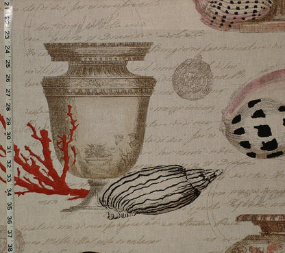 Red Coral Fabric Antique Seashell Ocean Document