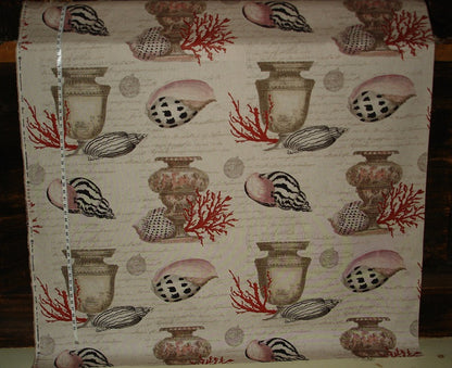 Red Coral Fabric Antique Seashell Ocean Document