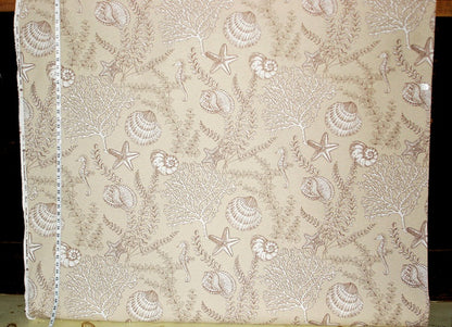 Seahorse fabric ocean reef brown toile tan 1 yd, 30"